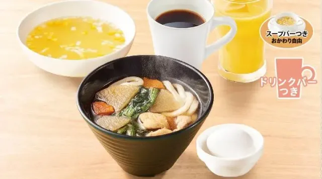 ちいさな鶏野菜うどん&ゆで卵モーニング(ジョナサン)
