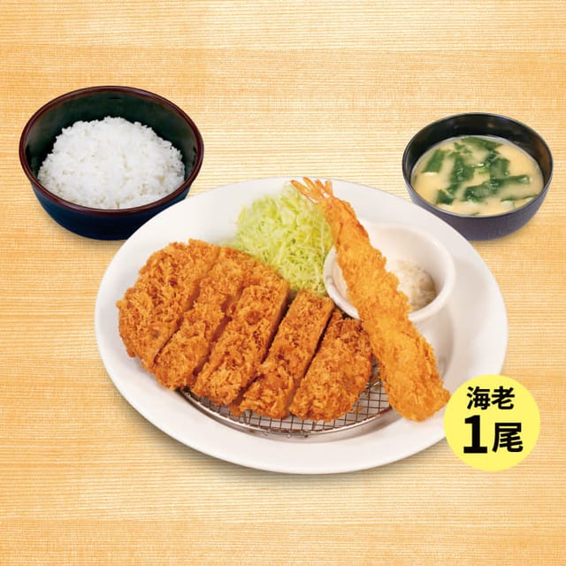 ジャンボチキンかつ&海老フライ1尾定食(松のや)