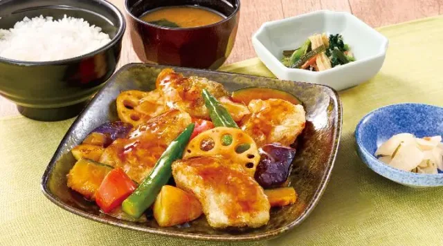 すけそう鱈と彩り野菜の黒酢あん定食（鱈4個）（夢庵）